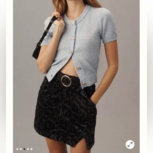 Anthropologie Pilcro Leopard Print Corduroy Front Slit Mini Skirt